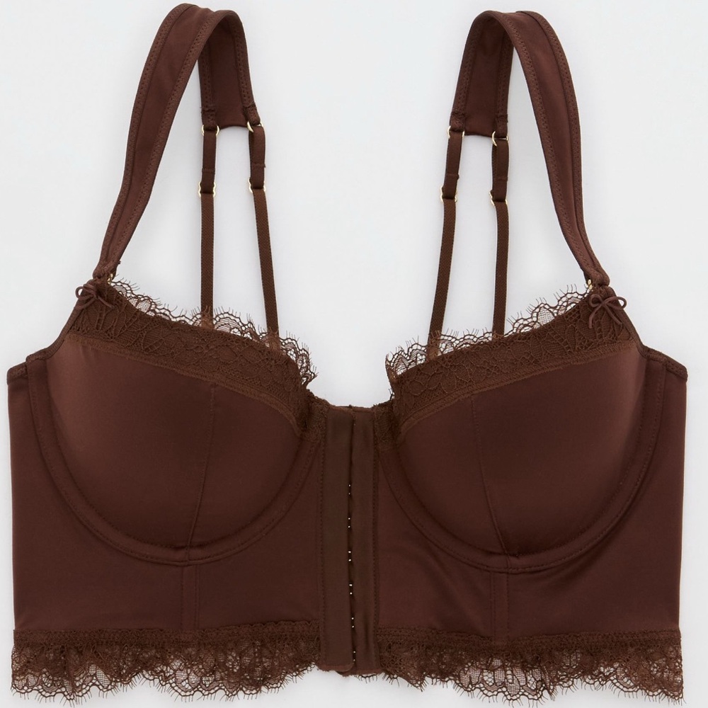 Aerie Show Off Shine Corset Balconette Bra in Brown